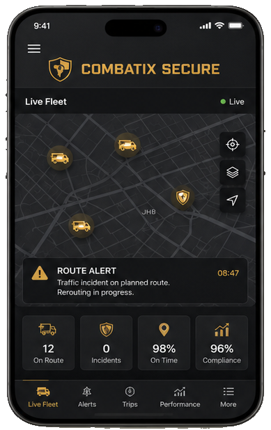 Combatix Secure Live Fleet app screen