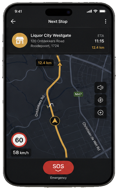 Illustrative Combatix Secure route navigation screen