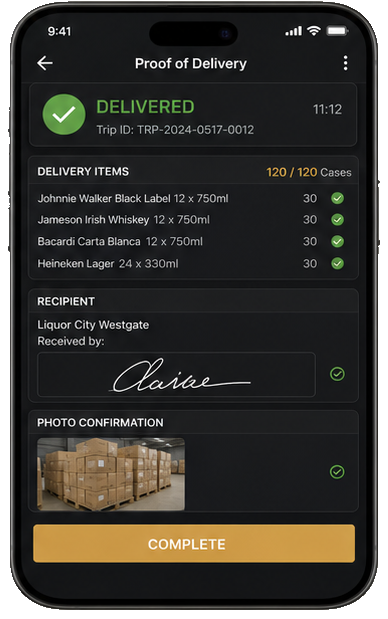 Illustrative proof of delivery screen